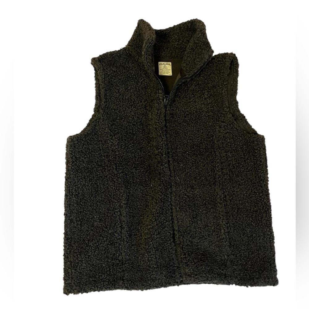 Cabelas Polartec Fleece Vest Womens medium Fuzzy Mock Neck Hidden Pockets